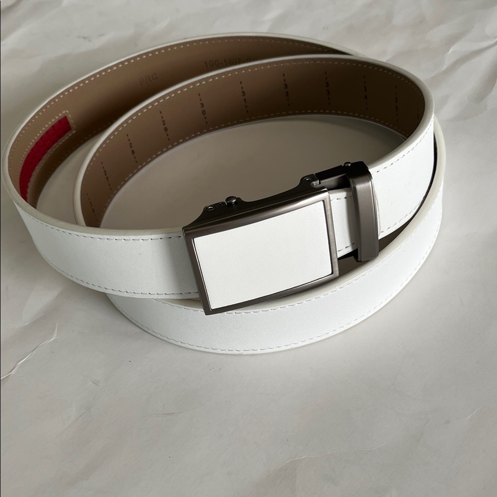 Nextbelt Go In Winner White ratchet belt leather aluminum silver tone buckle 45”
